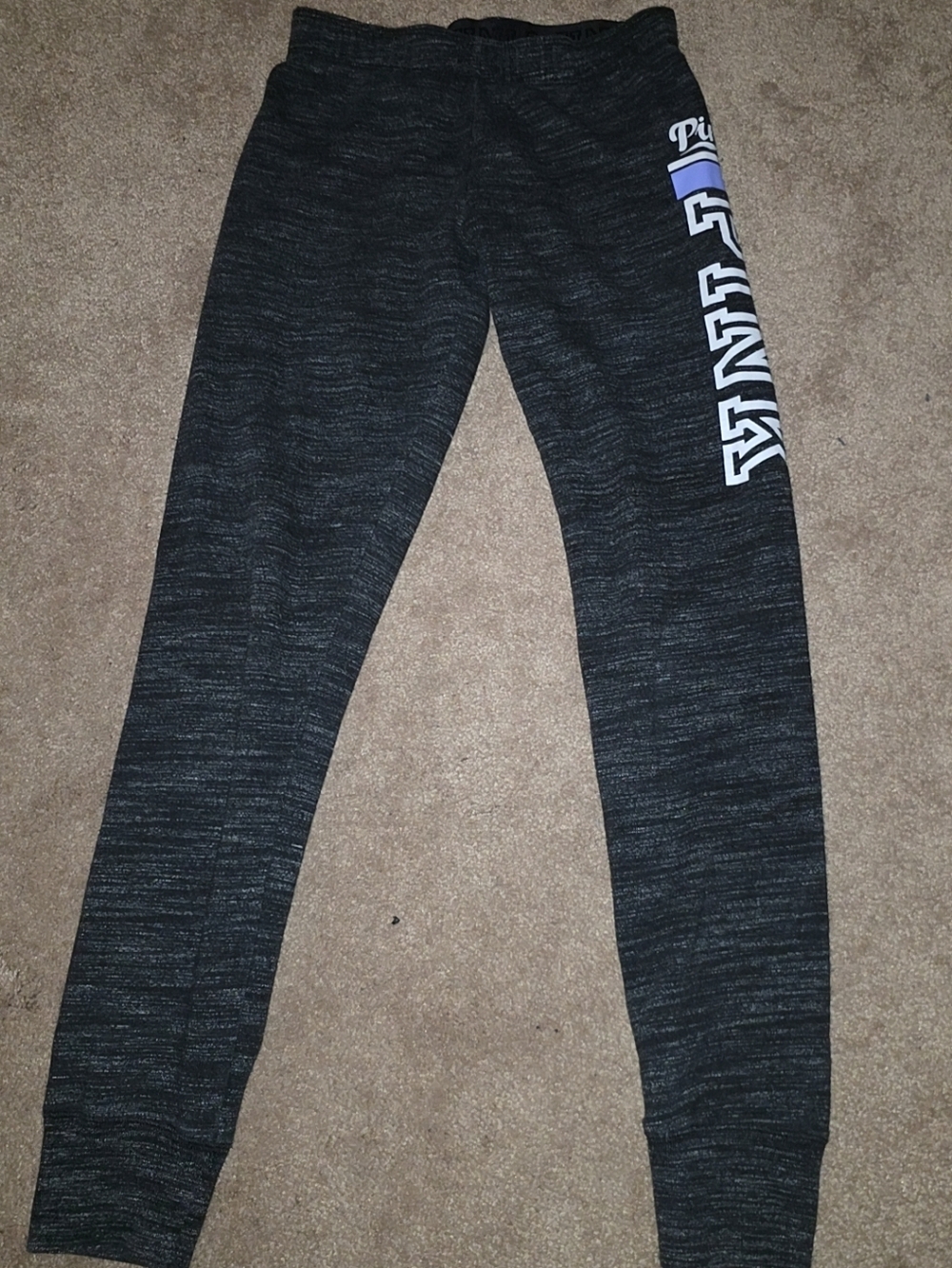 PINK Victoria's Secret Dark Heather Gray Joggers with Light Purple Accent